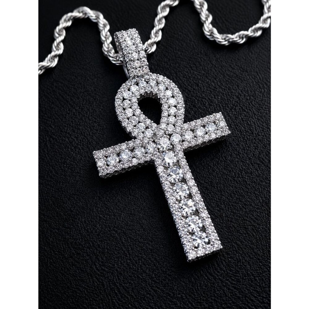 Silver Channel Set Ankh Necklace